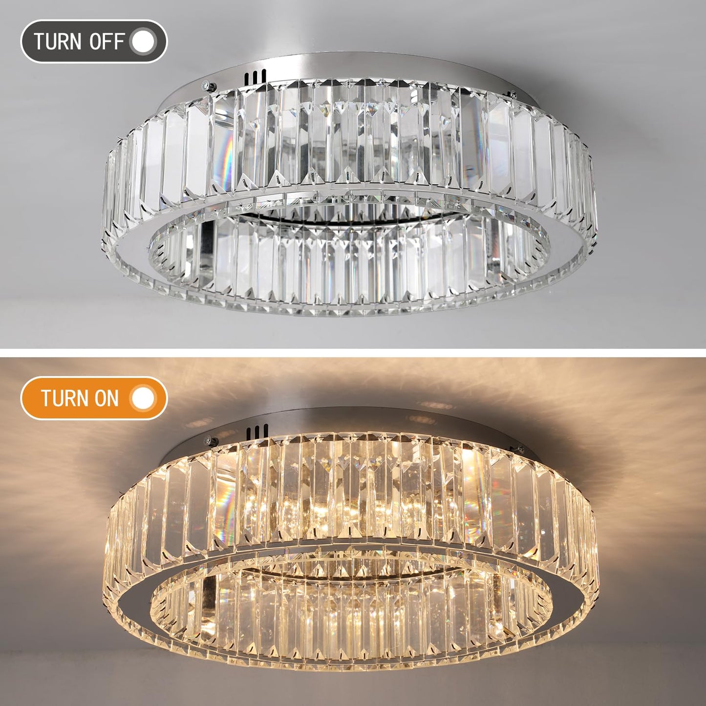 Vinilky Modern Crystal Chandelier, LED Crystal Ceiling Light with Remote Control Dimmable Socket Ceiling Lamp for Living Room, Bedroom, Kitchen, Entryway, Hallway