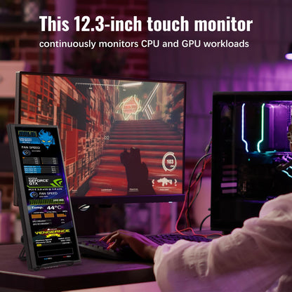 12.3-inch Portable Touchscreen Secondary Monitor, HDMI, USB-C, 1920*720 IPS Stretched Bar LCD Portable Travel Touch Screen for Laptop Computer Aida64 GPU CPU RAM Monitoring