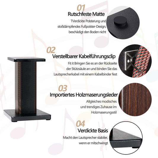 BQKOZFIN Speaker Stand 40 cm high wooden speaker stand, 2 piece set, suitable for bookshelf speakers | HiFi and home theater surround sound, enhanced audio listening experience