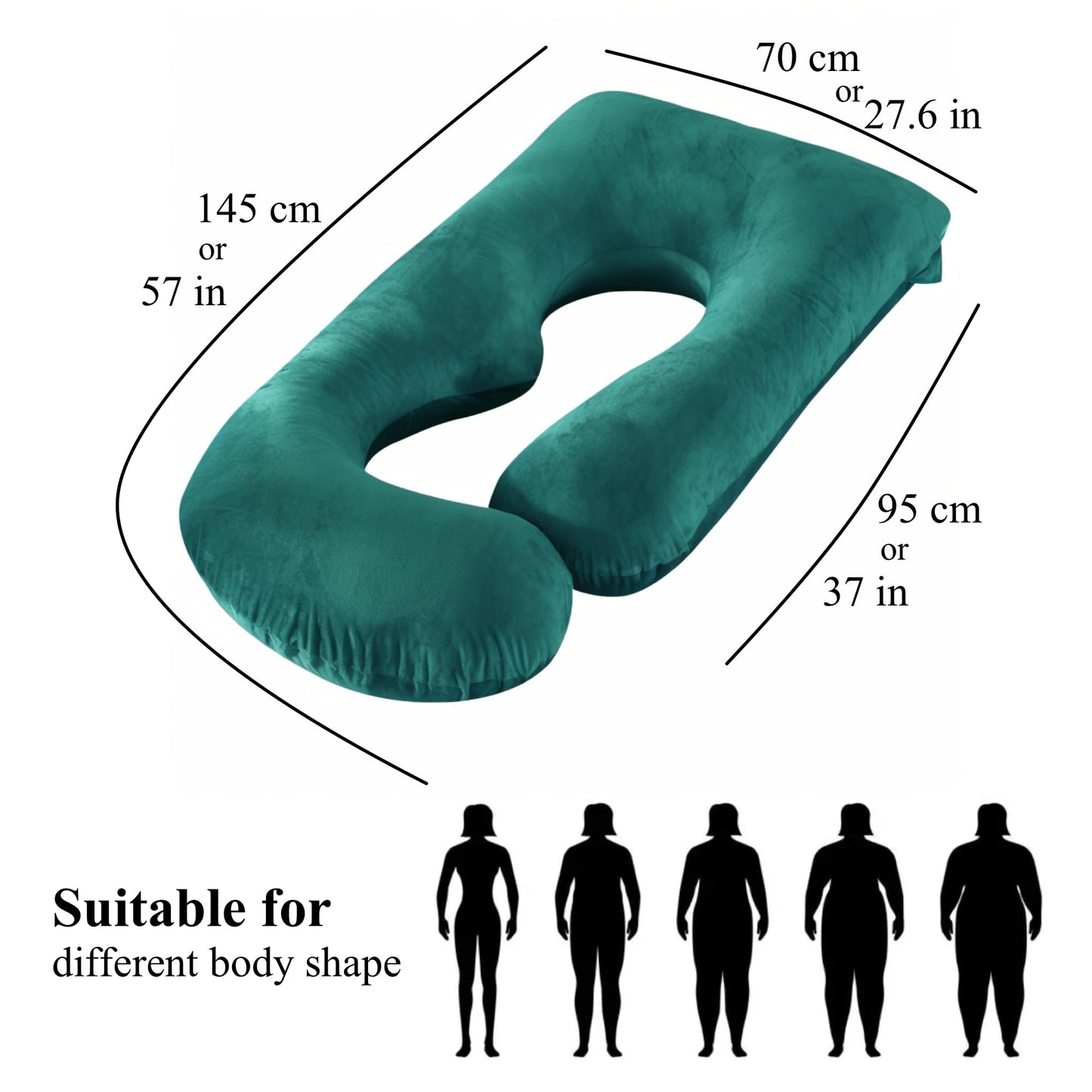 ALLOPERA Pregnancy Pillow, Full Body Maternity Pillow 57 inches, with Removable Washable Cover - Sleep Support for Legs, Back, Neck, Shoulder, HIPS, Belly, Velvet Cover (Dark Green)