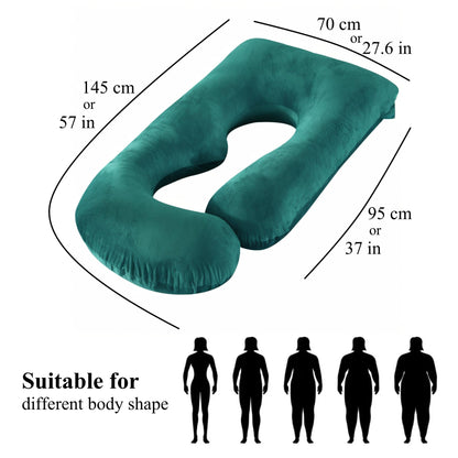 ALLOPERA Pregnancy Pillow, Full Body Maternity Pillow 57 inches, with Removable Washable Cover - Sleep Support for Legs, Back, Neck, Shoulder, HIPS, Belly, Velvet Cover (Dark Green)