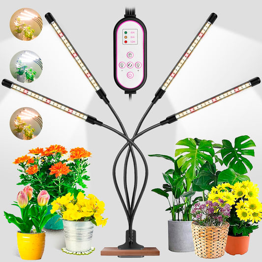 Garpsen Plant Lamp, 80 LEDs Grow Light, 4 Heads Full Spectrum Led Plant Light for Indoor Plants with Auto ON & Off Timer 4/8/12H, 3 Modes, 10 Brightness Levels.