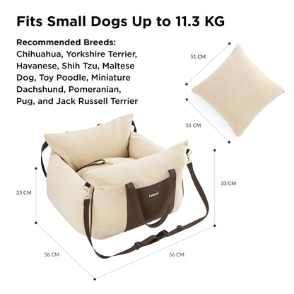 Lesure Dog Car Seat for Small Dogs - waterproof and washable dog car seat with storage pockets, detachable safety leash, and thickened memory foam filling, 58x56x33cm, Beige.