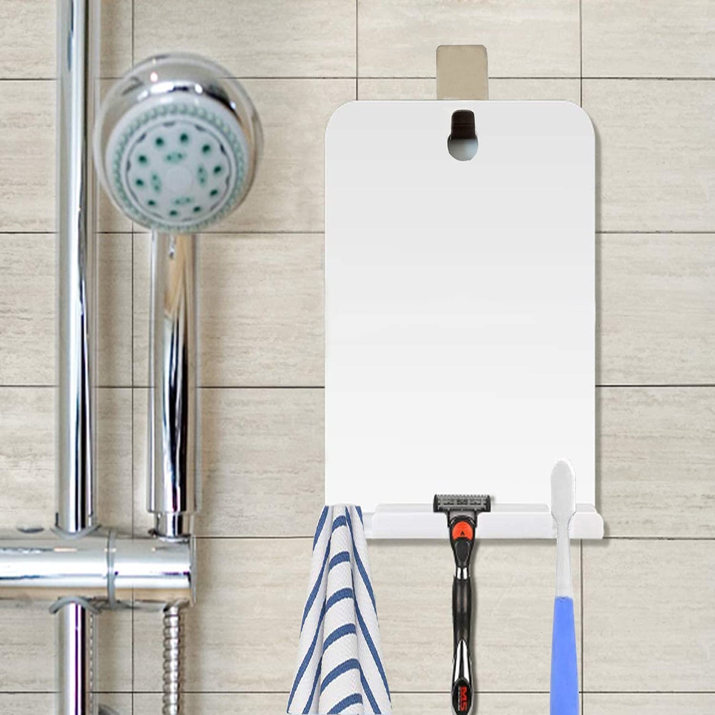 XoYo Fogless Shower Mirror, includes 1 adhesive hook, Anti-Fog Shower Mirror, Shower Makeup Shaving Mirror, frameless Shower Mirror, wall-mounted mirror (B)