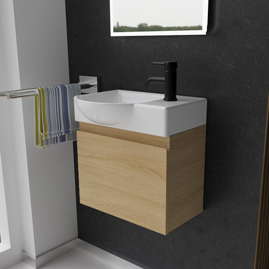 Alpenberger washbasin with cabinet | Guest WC sink small 45 cm wide | Countertop basin with washbasin cabinet | Bathroom hanging cabinet | Light oak washbasin cabinet