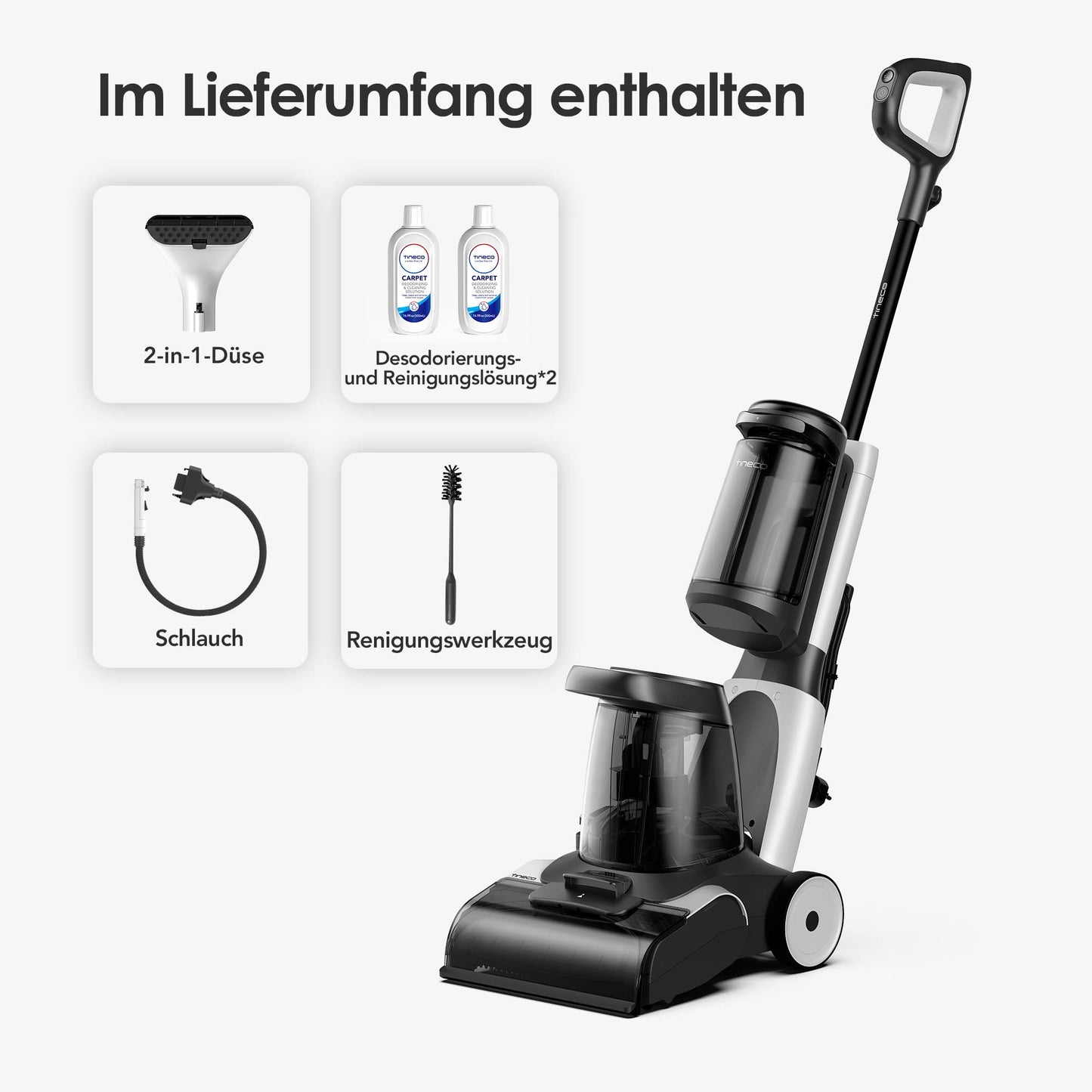 Tineco CARPET ONE PRO Smart Carpet Cleaner and Upholstery Tool, LCD display, lightweight, portable, fast drying, app connectivity.