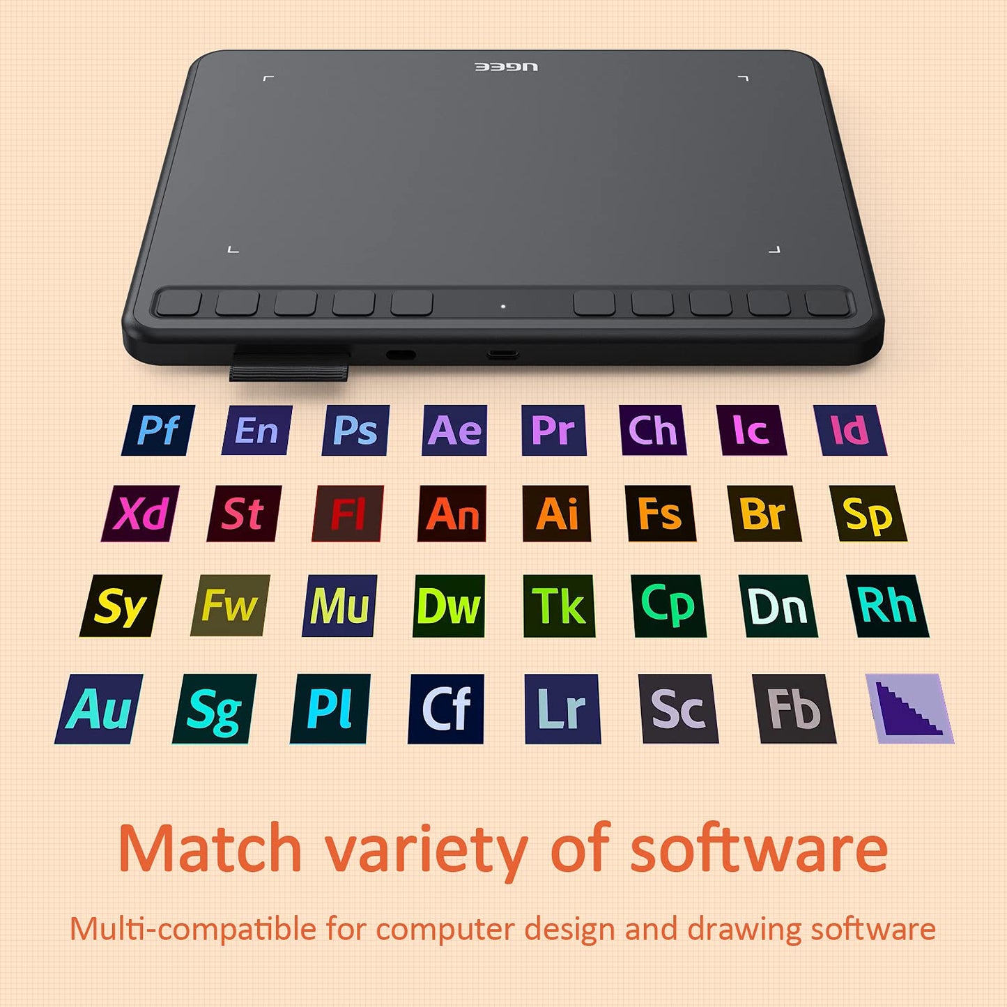 UGEE S640 graphic tablet for PC, digital drawing tablet with pen 8192 pressure sensitivity 10 express keys Pen tablet compatible with Windows Mac Linux Android