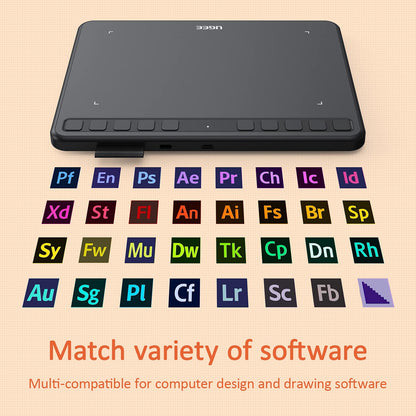 UGEE S640 graphic tablet for PC, digital drawing tablet with pen 8192 pressure sensitivity 10 express keys Pen tablet compatible with Windows Mac Linux Android