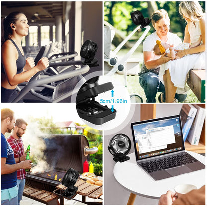 ELZO 12000mAh Camping Fan, Rechargeable Desk Fan USB Mini Fan with LED Light & Hook, 360° Rotation Quiet with Remote Control