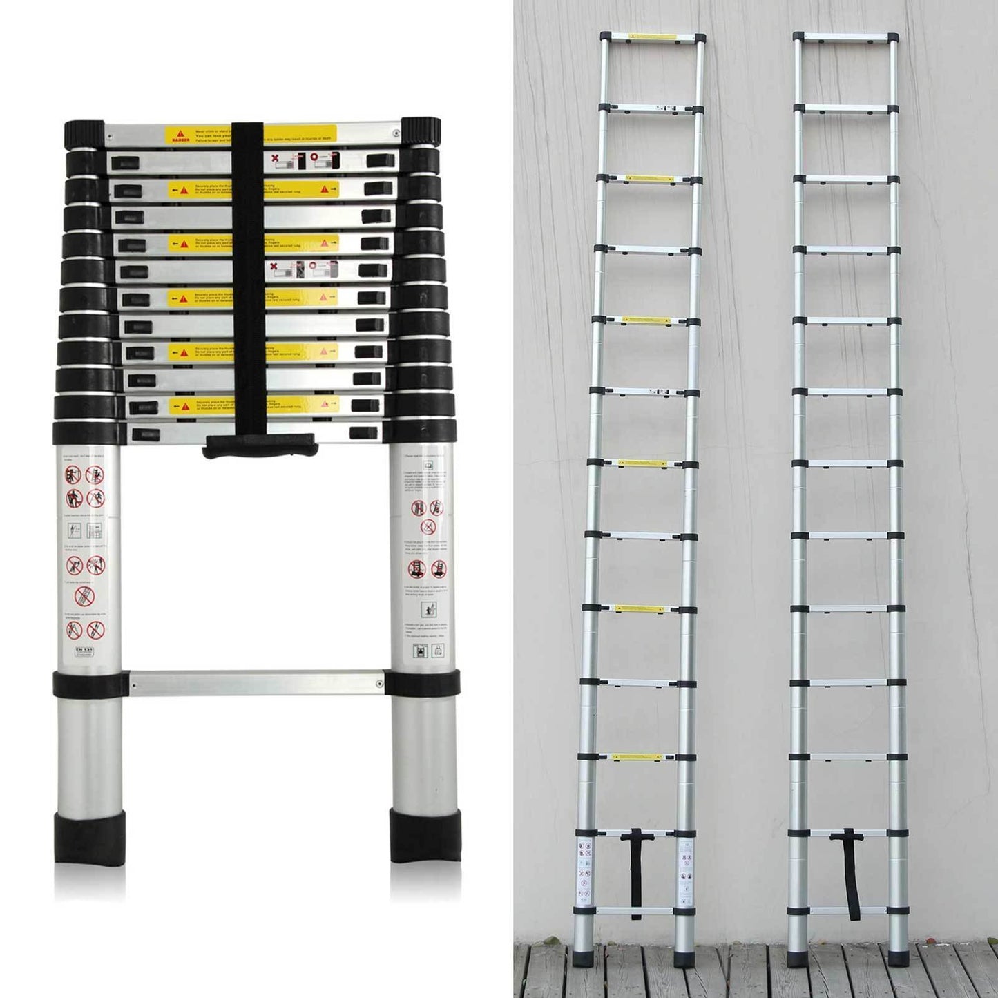 Multipurpose ladder 3.8m telescopic ladder aluminum folding ladder non-slip extendable sturdy step ladder 150 kg/330 lbs capacity.