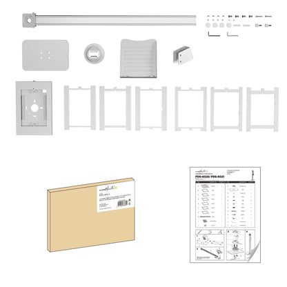 PureMounts® Tablet holder with lockable steel casing for iPad 5/6/7/8/9, iPad Air 9.7"/10.5"/10.9", Samsung Tab A 10.1 (2019), Tab A7, S6 Lite 10.4", white.