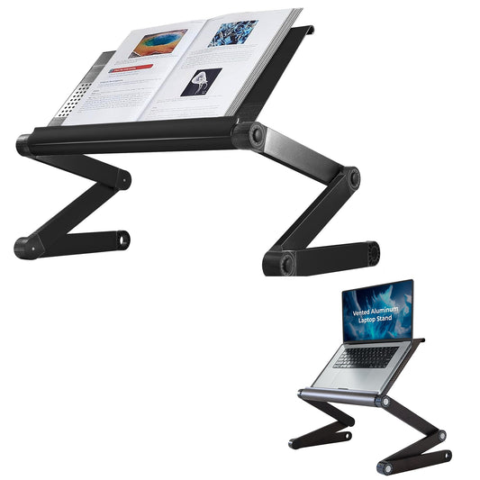 Uncaged Ergonomics Adjustable Book and Laptop Stand - portable aluminum stand for textbooks, cookbooks, recipe books, and tablets.
