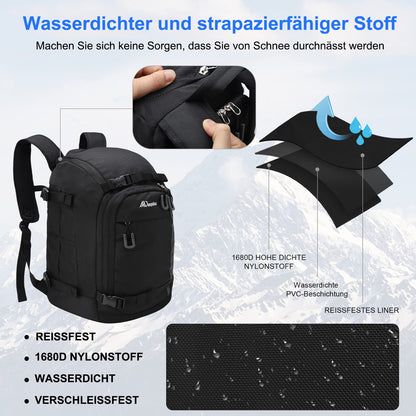 MoopGou ski boot bag with helmet compartment 50L 1680D nylon ski backpack ski boot backpack with helmet pocket ski bag ski sack for ski boots ice skates snowboard inline skates (gray)