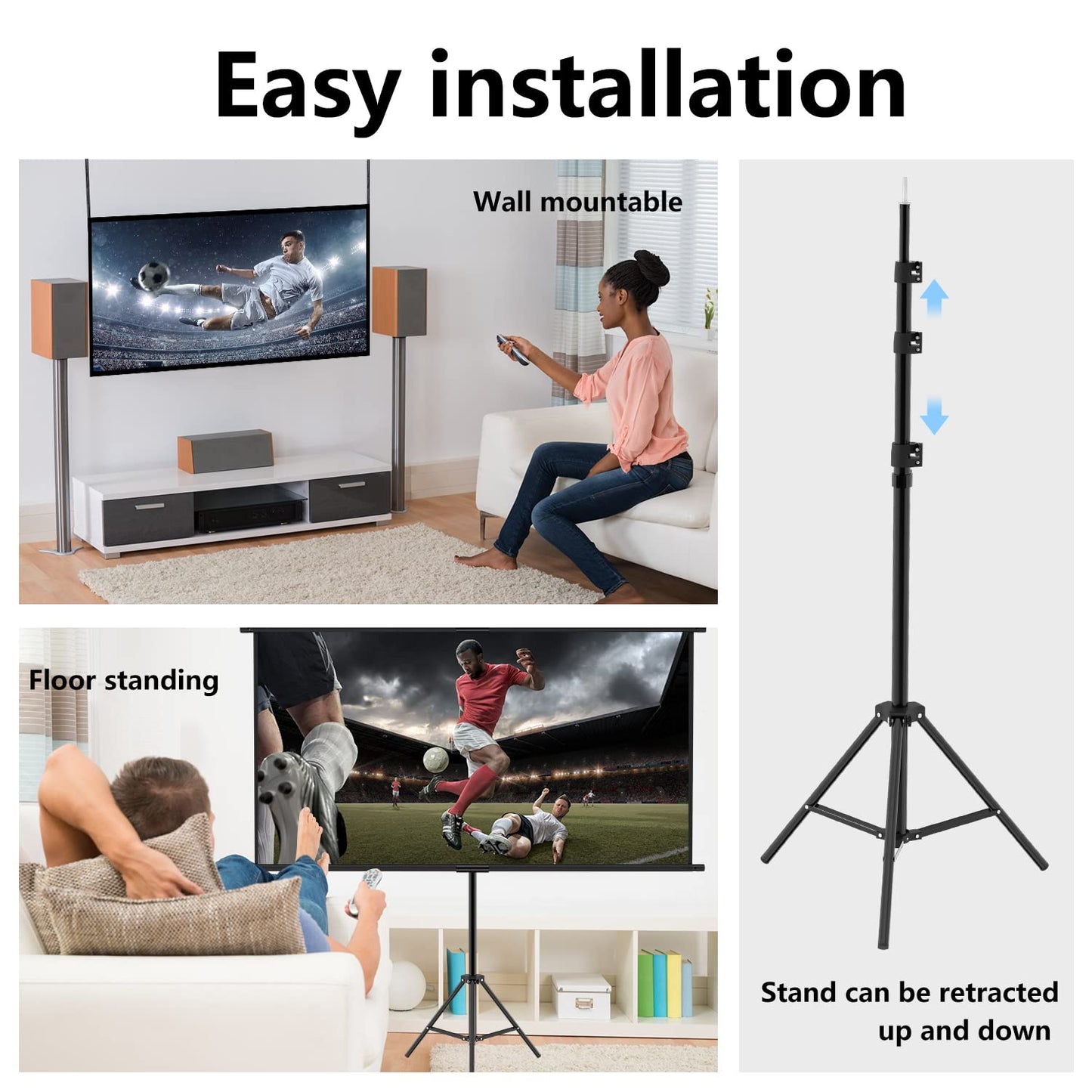 Will Canvas Projector Screen With Stand 100 Inch, 16:9 HD Retractable, Portable Projector for Home Theater, Office, School, Presentation