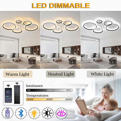 YUNZI Modern Ceiling Fan with Light, LED 72W Dimmable Ceiling Fan Light, Ceiling Fan Lamp for Living Room Bedroom Kitchen, 6 Speeds, White 100cm