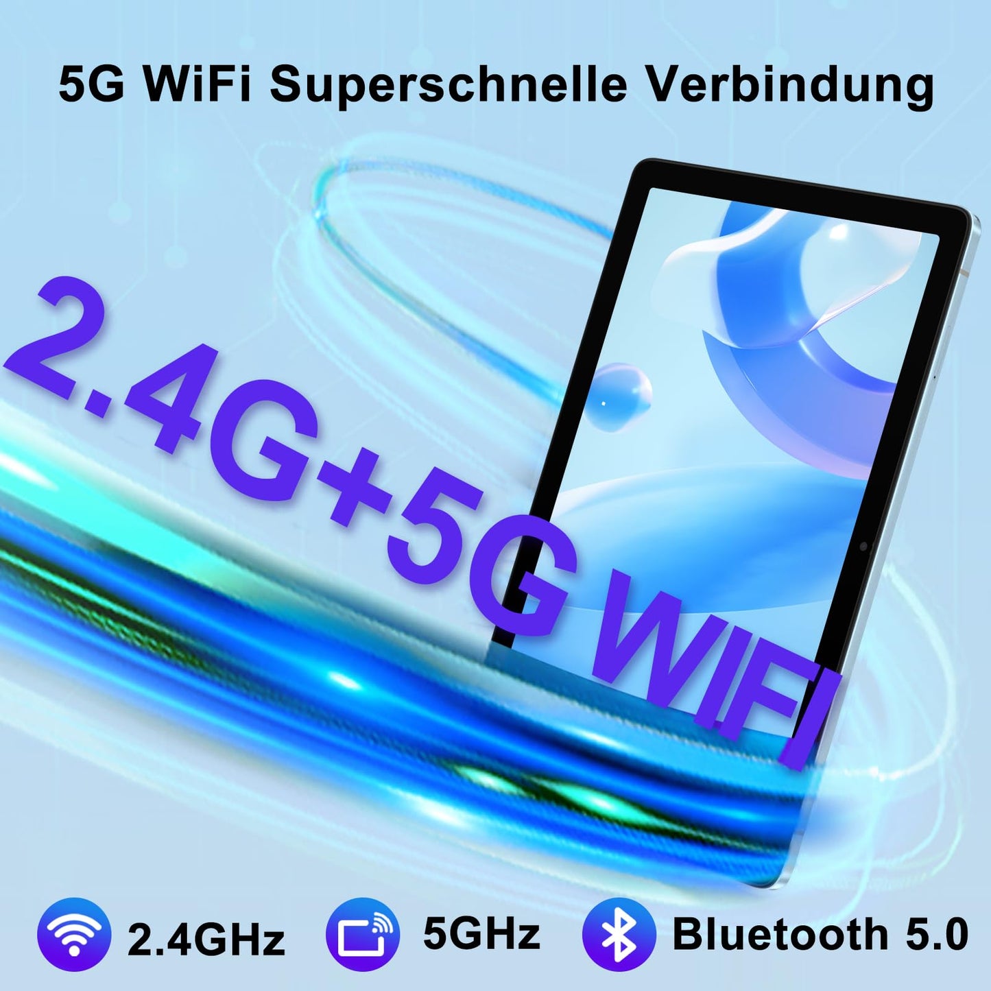 ZIOVO 10-inch Android 14 Tablet PC with 2GB RAM+128GB ROM(1TB TF), Widevine L1, 5G WiFi, Octa-Core 2.0GHz, 8000mAh battery, 5+8MP cameras, BT 5.0, AGPS, metal housing. Comes with keyboard and mouse - Blue.