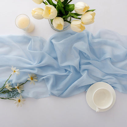 CHUQING Light Blue Chiffon Table Runner Blue Chiffon Fabric Transverse Curtain Decoration Fabric 4m x 70 cm Blue Runner Table