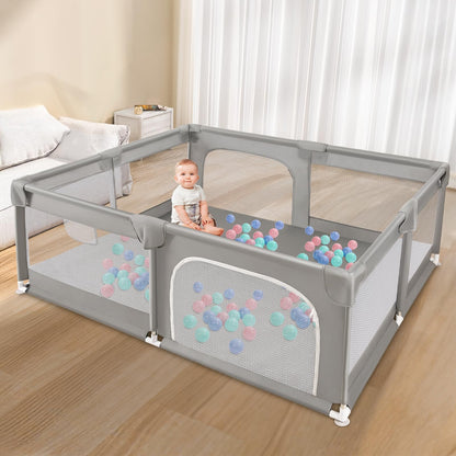 Sour Lemon Baby Playpen Playpen baby, children's fence with anti-collision foam barrier with breathable mesh, children safety playground, Including 50 Ocean Balls and 4 Pull Rings