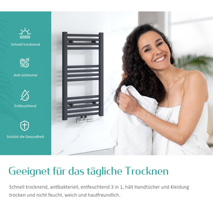 EMKE Towel Radiator 750x400 mm, Bathroom Radiator Towel Rail Central Connection Towel Warmer Towel Dryer Small Bathroom Heater Anthracite 244W