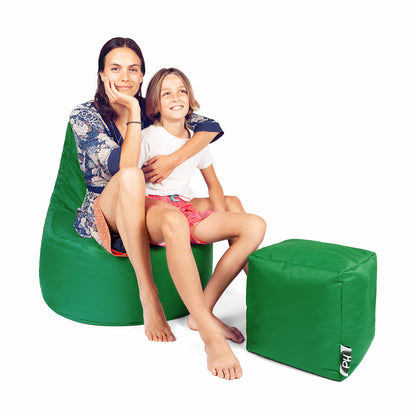 PATCH HOME Gamer Chair including Dice Bean Bag Set Ø80cm, 30cm seat height, 90cm height + 35x35cm Cube Green