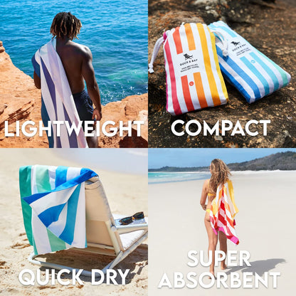 Dock & Bay beach towel - Quick drying microfiber, sand-free - Compact, Lightweight - 100% recycled - Includes pouch - Summer - Peach Sunrise, Extra Large (78x35")
