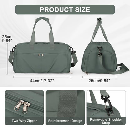 HYC00 Sport Duffel Bag Women's Sports Bag with Shoe Compartment Women's Weekender Travel Bag Carry-on Bag for Airplane Gym Bag Swim Bag Training Bag Overnight Bag, Army Green