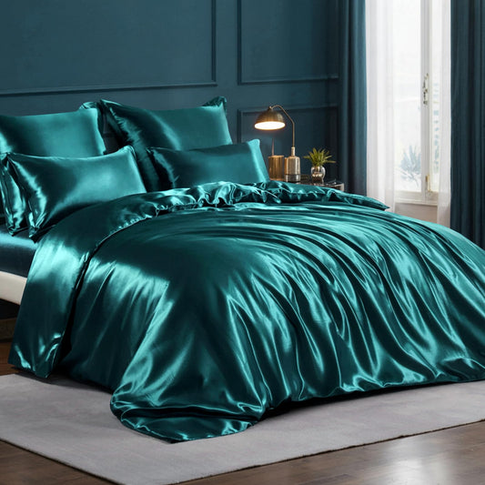 RUIKASI Satin Bedding 200x200 Green - Luxury duvet cover with a silk-like sheen. Dark green bedding set for hair and skin, shiny 200x200cm duvet cover with zipper and 80x80cm pillowcase.