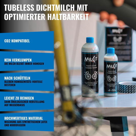milKit Tubeless Sealant for road bike & gravel, in a 250 ml bottle - bicycle tire sealant - Tubeless milk for bike tire sealing
