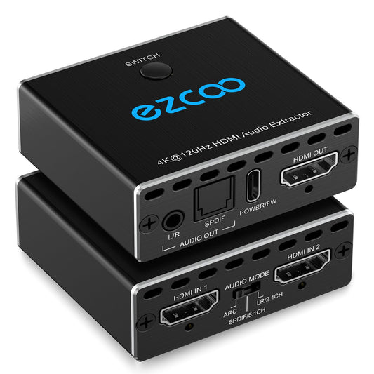 4K 120Hz HDMI 2.1 audio extractor 2X1 VRR ALLM HDCP2.3 HDR10 ARC CEC audio extractor switch 2 IN 1 OUT audio converter HDMI to HDMI SPDIF optical stereo L/R Dolby Digital EDID for PS5 XBOX NVIDIA