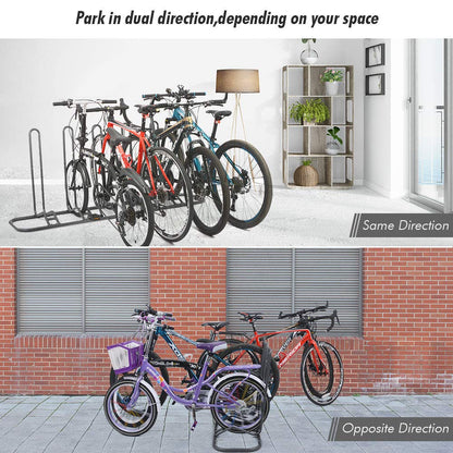 Bike stand floor for 5 bikes - Adjustable dual-use bike rack indoor & outdoor - Dual bike stand for adults & kids - Ideal for mountain bikes & road bikes.