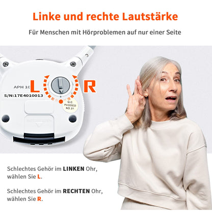 APH100 wireless TV headphones for seniors, 2.4 GHz, with 3.5mm AUX, RCA, includes 2 batteries and two sets of ear tips.