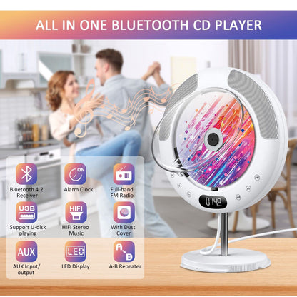 Gueray CD Player Bluetooth with touch button speaker CD player for wall mounting supports remote control display FM radio USB and TF card playback 3.5mm AUX dust cover pull switch design