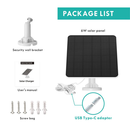 Solar panel for outdoor battery surveillance camera, 6W USB solar module compatible with battery-operated camera, solar panel with 9.8ft charging cable, adjustable security wall mount (2 Pack)