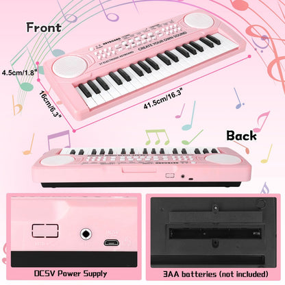 Hilifexll Keyboard for Kids 3+, Portable Multifunctional Children's Keyboard with 37 Keys and Microphone, Musical Toy Piano Keyboard Learning Toy Gift for Boys Girls 3-6 Years Old, Pink.