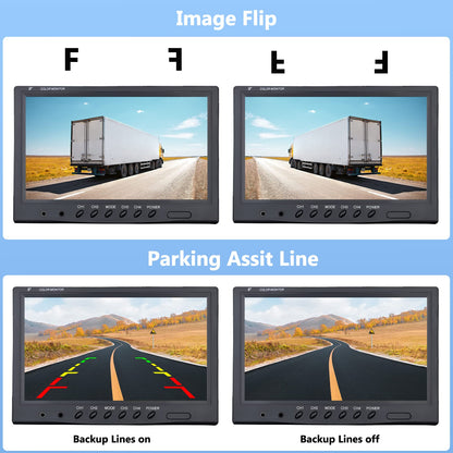 CAMECHO Rear View Camera 4 Camera Set, 9 Inch Monitor 4 Split Rear and Front Camera, Wide Angle, IP68 Waterproof, 18IR Night Vision, for Truck/Trailer/Bus/Van/Agriculture (DC12V-35V)