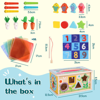 LZDMY Montessori Toy for Baby from 6 months, 6-in-1 Cloth Box with Crinkle Cloth, Wooden Motor Skills Cube Toy for 6-12 months Boys Girls, Motor Skills Toy for Children 1-3, Baby Gift