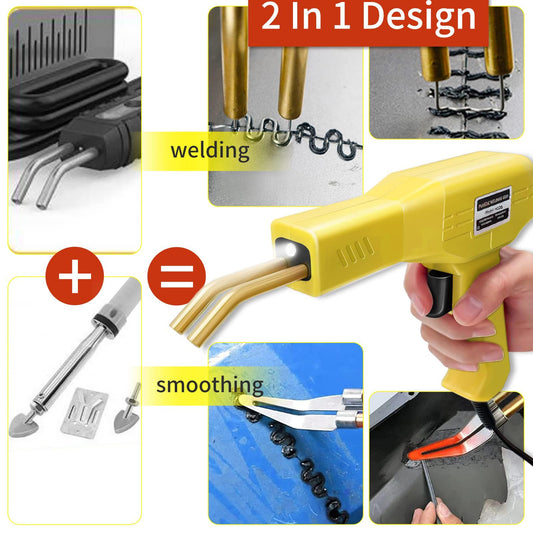 220W Plastic Welding Machine 2 in 1 Bumper Repair Kit Plastic Welding with 800PCS Hot Staples, 2 Thermal Smoothing Head, 40PCS Plastic Welding Rods, Plastic Repair Set for Car (Yellow)