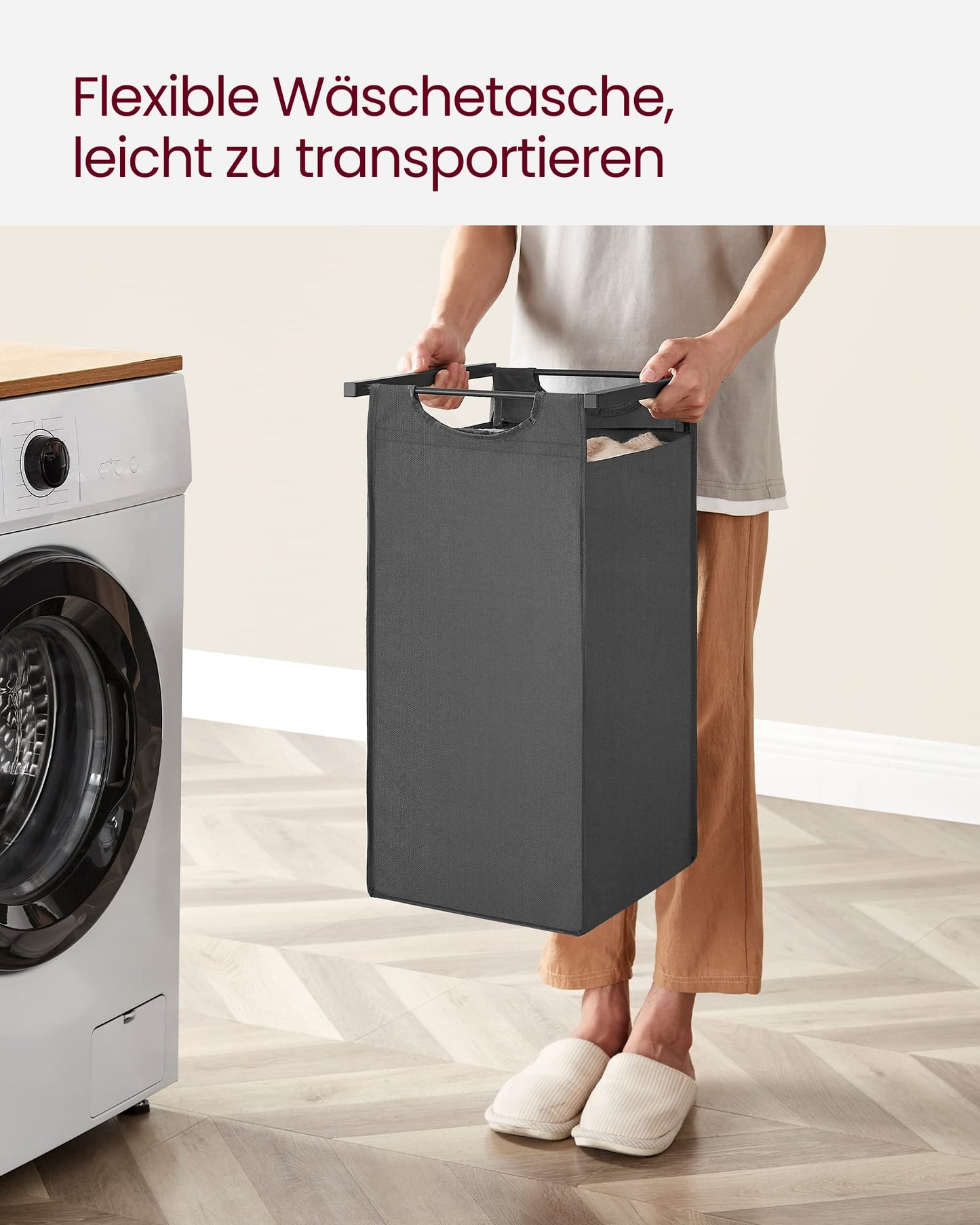 VASAGLE laundry basket with 3 compartments, laundry collector with shelf, laundry box, removable laundry bag made of Oxford fabric, metal frame, 3 x 40 L, 92.5 x 33 x 72 cm, slate gray-anthracite gray BLH301G01
