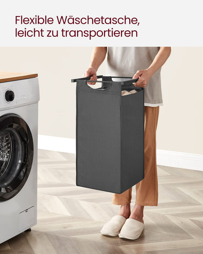 VASAGLE laundry basket with 3 compartments, laundry collector with shelf, laundry box, removable laundry bag made of Oxford fabric, metal frame, 3 x 40 L, 92.5 x 33 x 72 cm, slate gray-anthracite gray BLH301G01