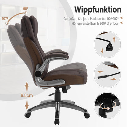 WOLTU office chair 200kg, ergonomic desk chair, executive chair with headrest armrests, height adjustable office chair for office conference room, faux leather, brown