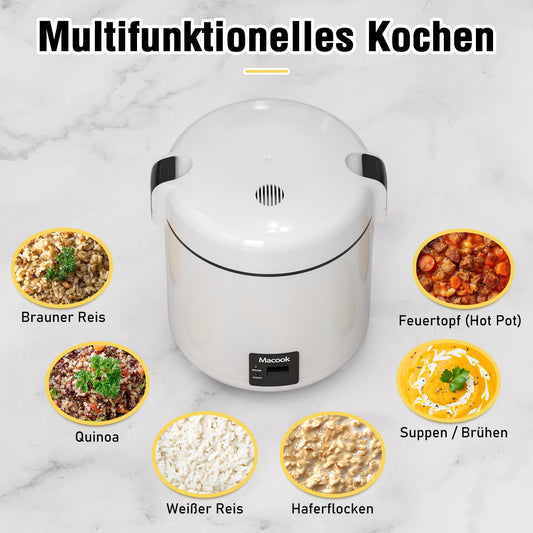 Small rice cooker & bento box for 1-2 people, (0.3 liter, 1.5 cups), mini rice cooker with removable pot with non-stick coating, one touch & keep warm function, 200 watts (black)