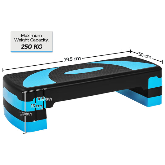 Yaheetech Fitness Aerobic Stepper with 3 levels (10/15/20 cm) Adjustable Step Bench, Non-slip training equipment for office and home in Blue.