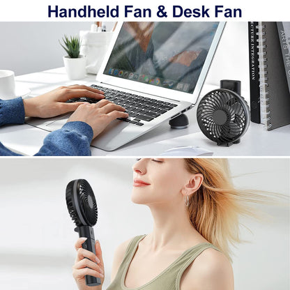 gabless USB fan, handheld fan with 5200mAh battery, USB desk fan 20 hours working time, mini fan 5 levels strong wind, small fan quiet for office bedroom