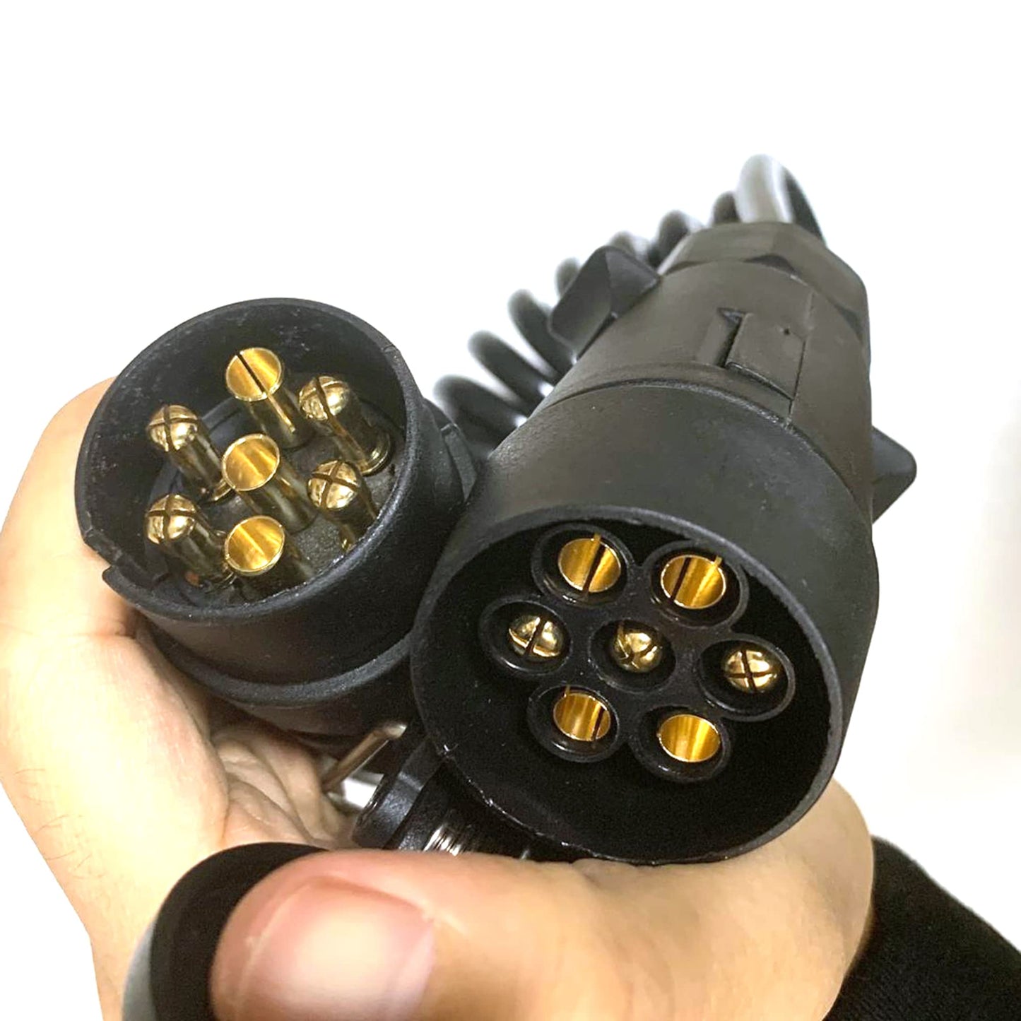JVJ 2.0m trailer cable 7 pin spiral cable 7 pin trailer extension cable plug to socket trailer adapter cable for car truck caravan motorhome camper bike rack connection car