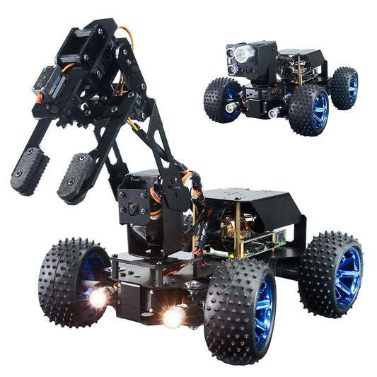 Adeept PiCar-Pro Raspberry Pi Smart Robot Car Kit. Program a 2-in-1 4WD car robot with a 4-DOF robot arm. Electronic DIY robotics kit for teens & adults for Pi 4 4B 3B 3B+.