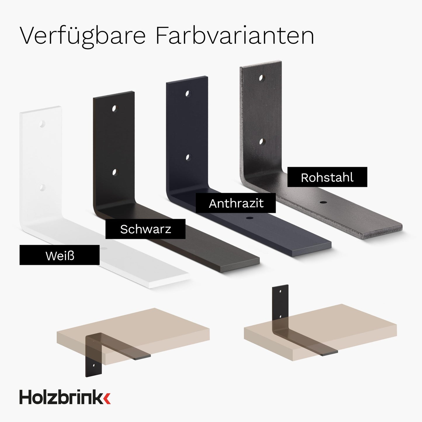 WOODBRINK Shelf Bracket Metal Shelf Holder for Wall Shelf, Shelf Angle, Raw Steel with Clearcoat 300x100x40 mm, 4 pieces, HLR-L-300-0000
