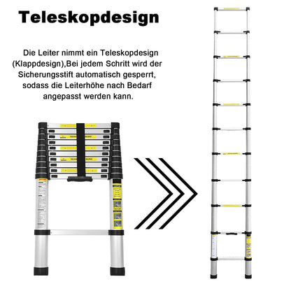 Owlike 4.4M Telescoping Ladder - Non-slip Multifunctional Ladder 150 kg Load Capacity - Aluminum Ladder Household ladder for house repairs decoration wall painting - Extendable Stepladder - Foldable Ladder