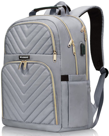 Kuosdaz Backpack Women 15.6 Inch, School Backpack Girls Teenager, with USB Charging Port for Laptop Work Waterproof Backpack, University, Travel, Business, Everyday, Women, School, Gray