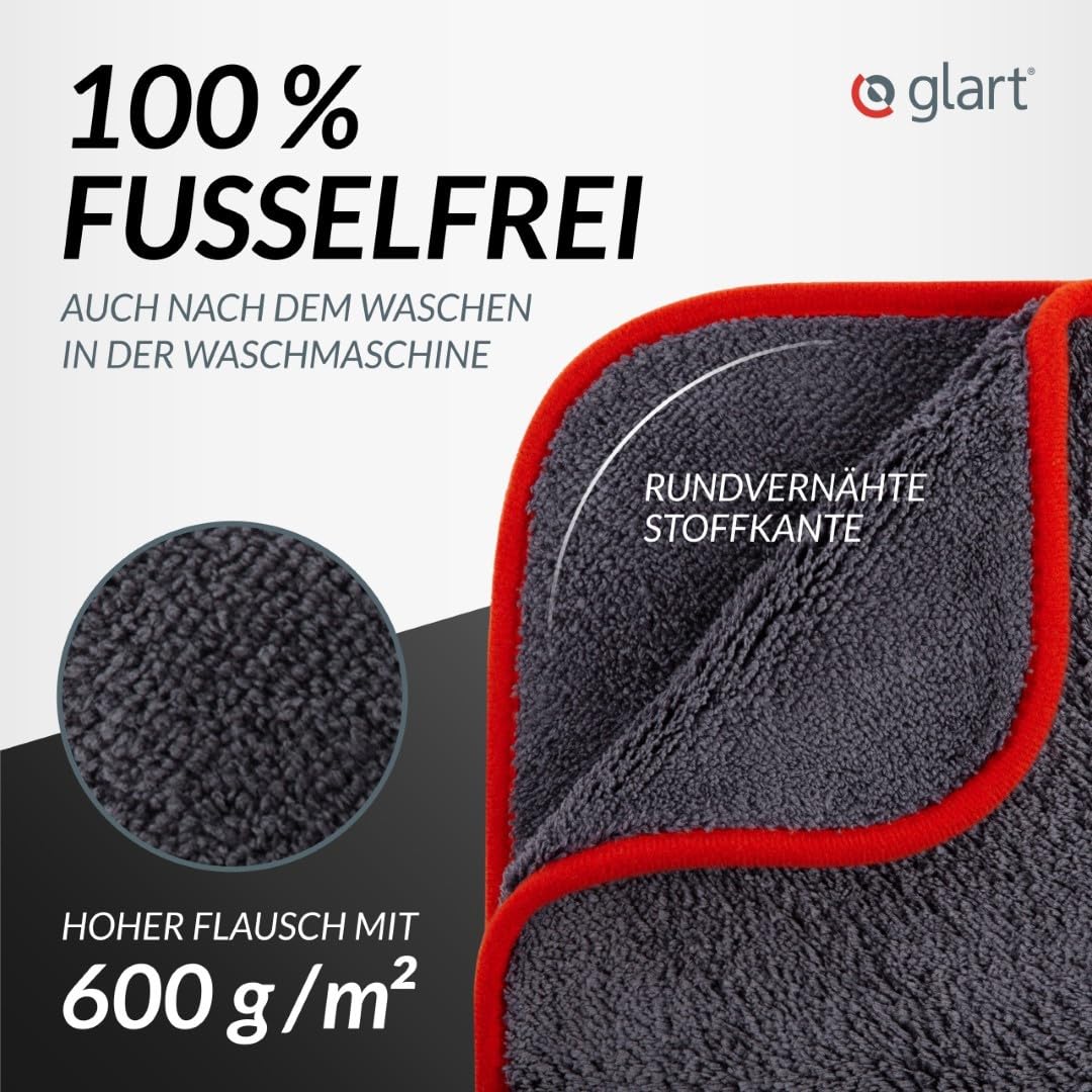 Glart 443TP Microfiber Cloths 3-Pack - 600 GSM - 40x40 cm - Plush Car Polishing Cloths for Drying & Care - Ultra Soft, Lint-Free & Absorbent - For Car Care, Motorcycle, Boat & Household