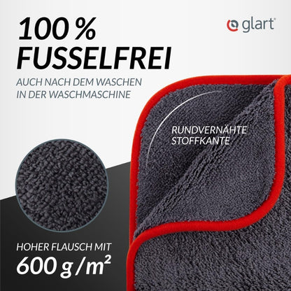Glart 443TP Microfiber Cloths 3-Pack - 600 GSM - 40x40 cm - Plush Car Polishing Cloths for Drying & Care - Ultra Soft, Lint-Free & Absorbent - For Car Care, Motorcycle, Boat & Household
